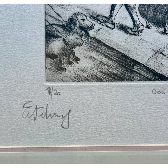 Original Black & White Etching of Dog Walkers on a City Street Entitled “Dog Walking” For Sale In Philadelphia - Image 6 of 7