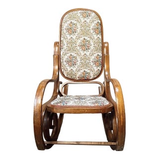 1970s Price Products Ornate Tapestry Upholstered Bentwood Rocking Chair For Sale