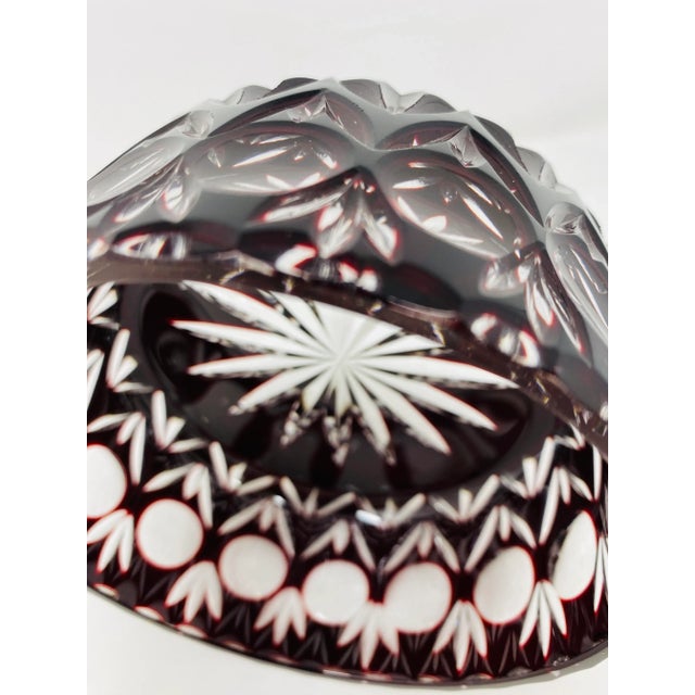 Vintage Deep Magenta Czech Cut Crystal Bowl For Sale - Image 4 of 7