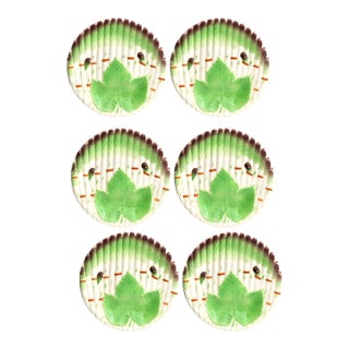 Early 20th Century French Majolica Niderviller Asparagus Plates Set of 6 For Sale