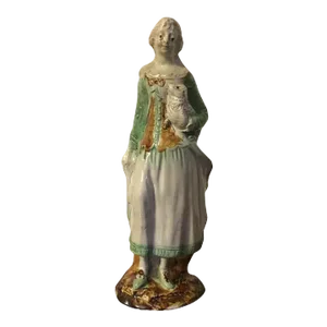 Antique 18th Century English Georgian Ralph Wood Pearlware Figure of a Lady Shepherdess with Sheep