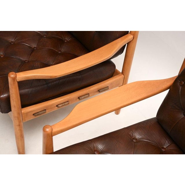 Vintage Swedish Leather and Birch Armchairs by Ingemar Thillmark for OPE, 1960s, Set of 2 For Sale - Image 10 of 12
