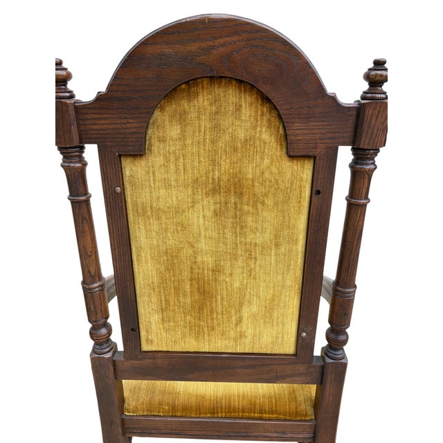 1980s Ethan Allen Jacobean Royal Charter Oak Dining Room Armchairs Gothic Pair For Sale - Image 12 of 15