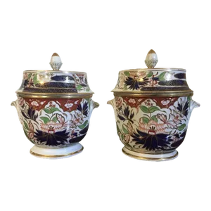 Antique Early 19th Century Coalport Imari Porcelain Fruit Coolers in the Thumb & Finger Pattern - A Pair