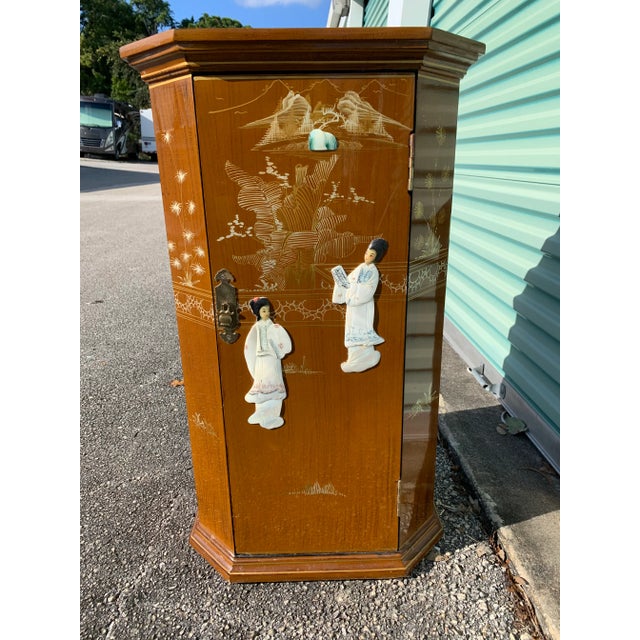 Camel Mid Century Asian Carmel Color With Mother of Pearl Inlay Narrow Console For Sale - Image 8 of 8