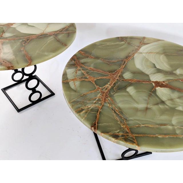 1970s Hollywood Regency Green Onyx Wrought Iron Base Side Tables - a Pair For Sale In Miami - Image 6 of 13