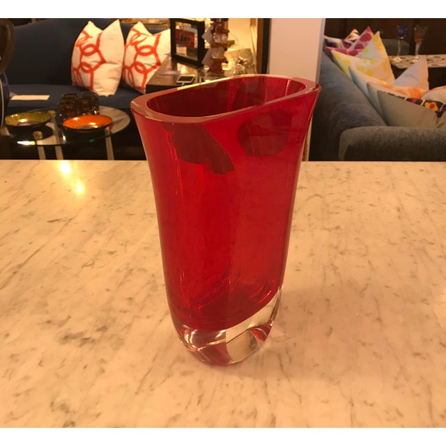 Block Studio, Red Crystal Glass Vase, Vintage Chairish