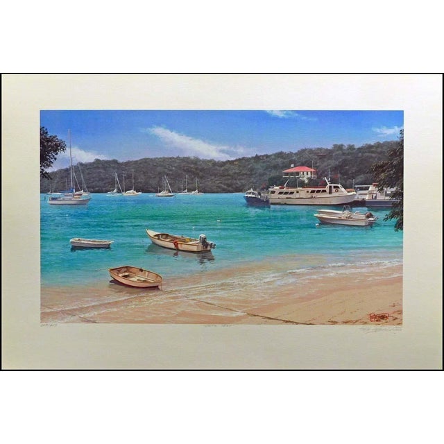 "Cruz Bay" By Pete Peterson Limited Edition Offset Lithograph on Paper Hand Signed by the Artist Image Size: 11" x 18"...