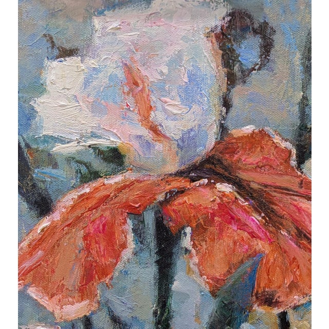 Original Framed Textured Red White Flowers Lilies Painting on Canvas. For Sale - Image 4 of 4