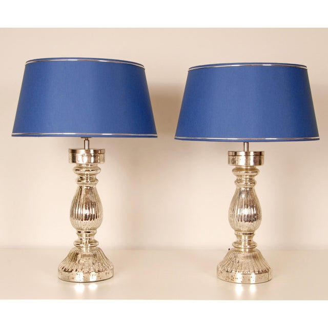 Vintage Table Lamps French Country Lamps Faux Mercury Silver Glass Modern - A Pair For Sale - Image 9 of 10