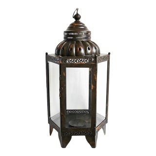 Tangier Large Iron & Glass Candle Lantern For Sale