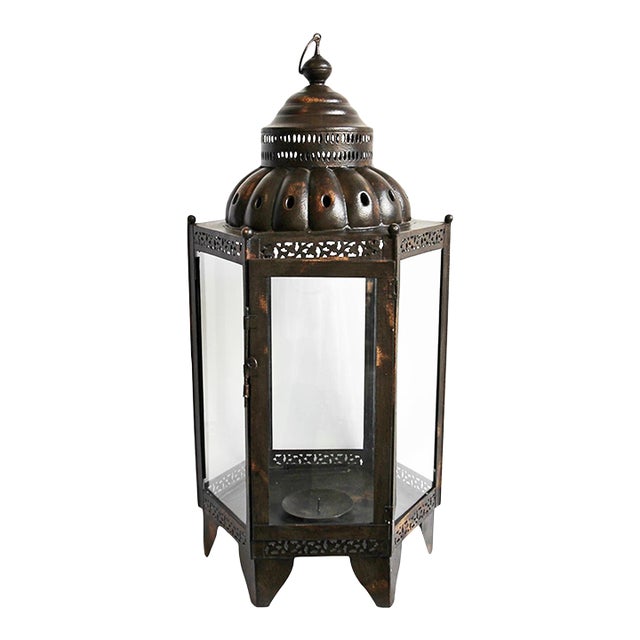 Tangier Large Iron & Glass Candle Lantern For Sale