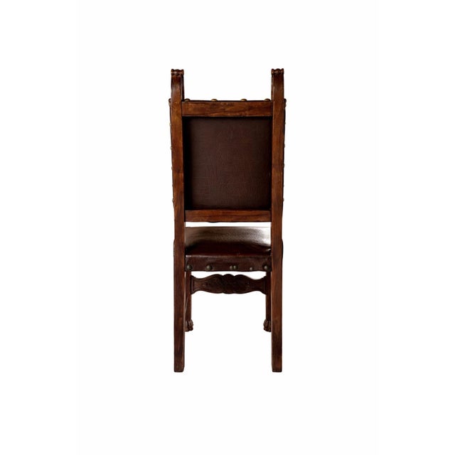 Late 19th Century Antique Carved Wood Dining Chairs With Leather Upholstery, Set of 5 For Sale - Image 4 of 8