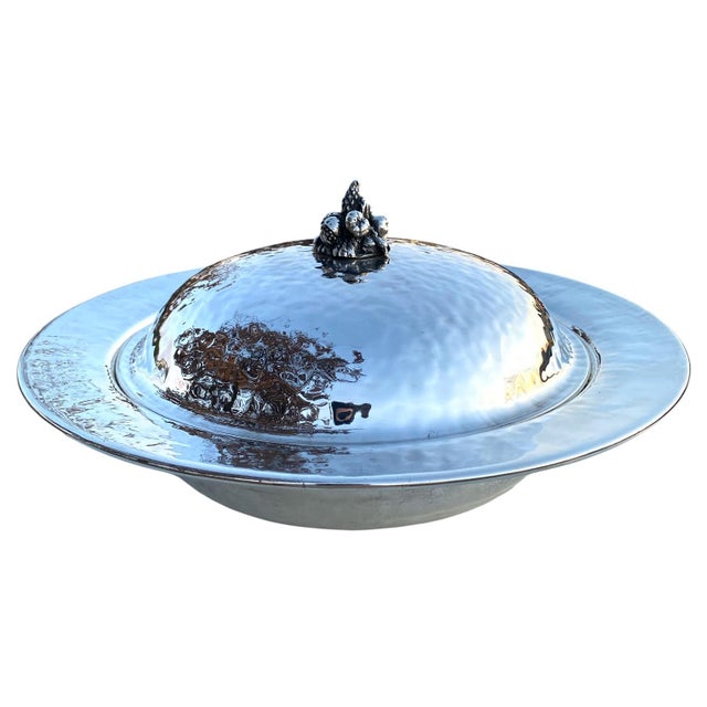 Metal Mid 20th Century Stunning Large Handmade Hammered Silverplate Covered Serving Bowl by Renzo Cassetti, Italy For Sale - Image 7 of 14