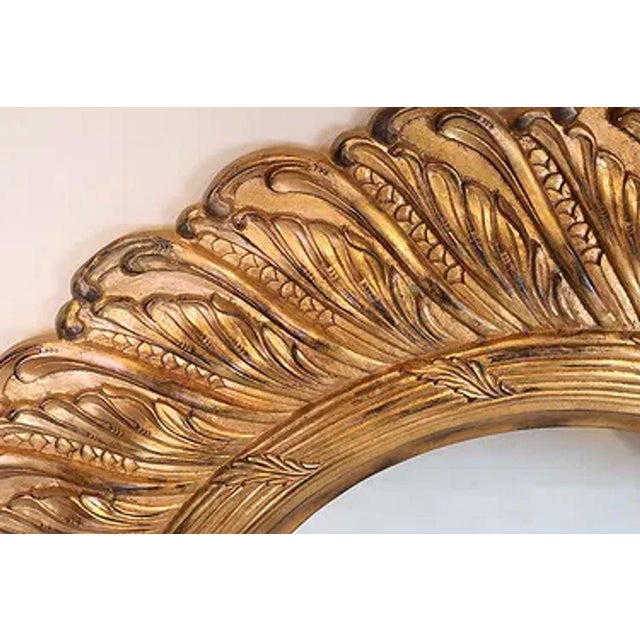 Transitional Vintage Large Scale Italian Wooden Sunburst Mirror For Sale - Image 3 of 5