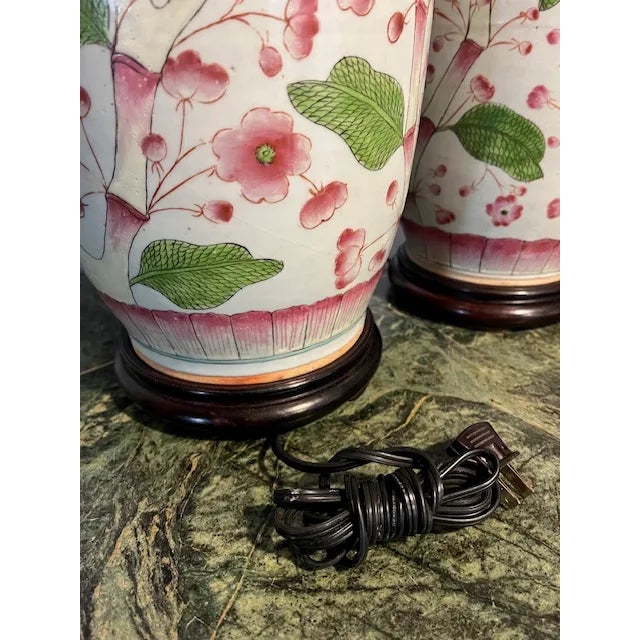 Ceramic Pair of Late 19th Century Chinese Porcelain & Enameled Lamps For Sale - Image 7 of 12