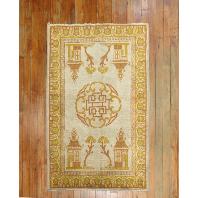 Chinese Matching Pair of Antique Khotan Rugs - 2'8" x 3'9" For Sale - Image 3 of 6