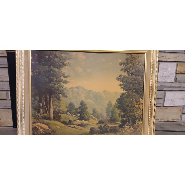 Wood The Tetons by R. Wood – Vintage Framed Landscape Oil Painting – Classic Mountain Scene For Sale - Image 7 of 12