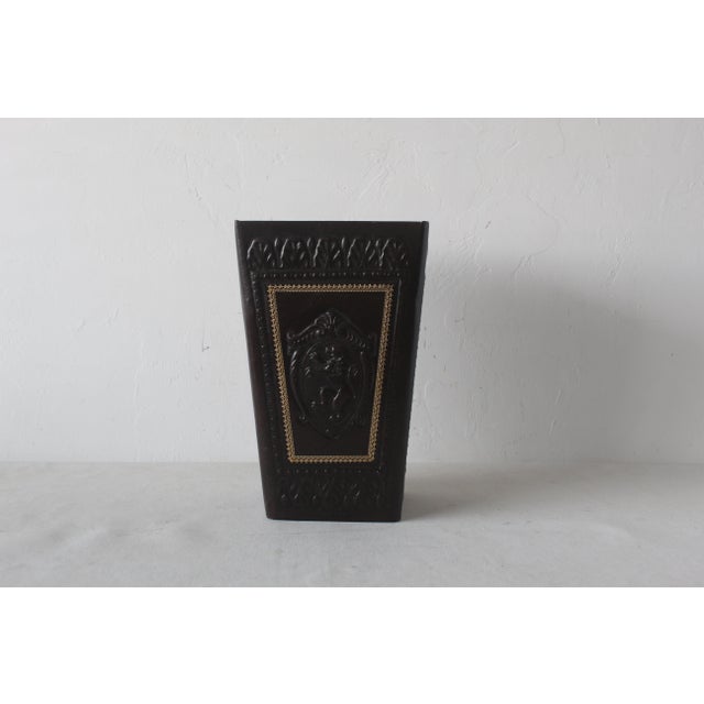 Mid 20th Century Vintage Italian Embossed Faux Leather Wastebasket For Sale - Image 5 of 12