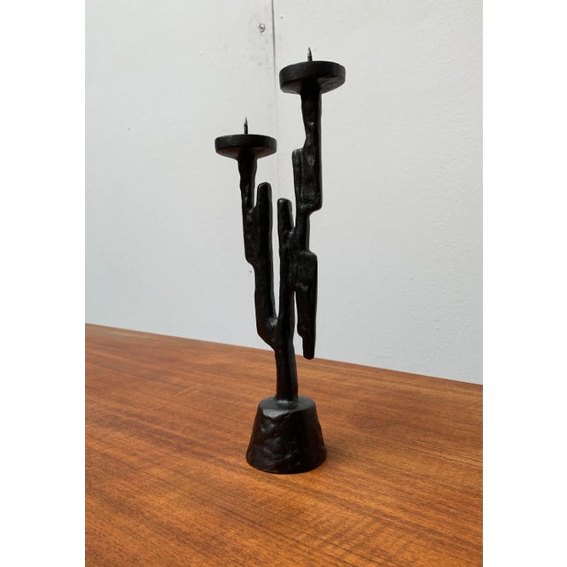 Vintage Brutalist Sculptural Metal Candleholder For Sale - Image 11 of 18
