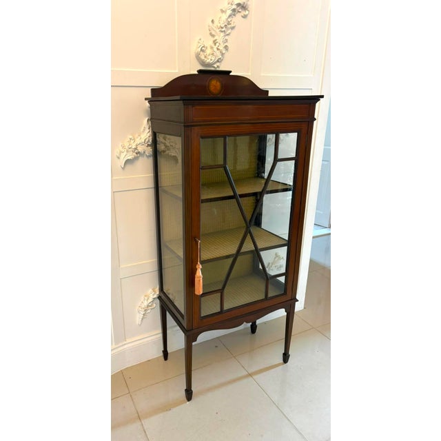 1900 - 1909 Antique Edwardian Inlaid Mahogany Display Cabinet Bookcase Glazed Cabinet, 1900 For Sale - Image 5 of 12