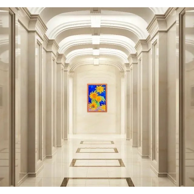 Six Sunflowers, After Van Gogh Oil Painting, Framed For Sale - Image 12 of 13