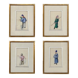 Set of Four Framed 18th Century Japanese Hand-Painted Figures For Sale