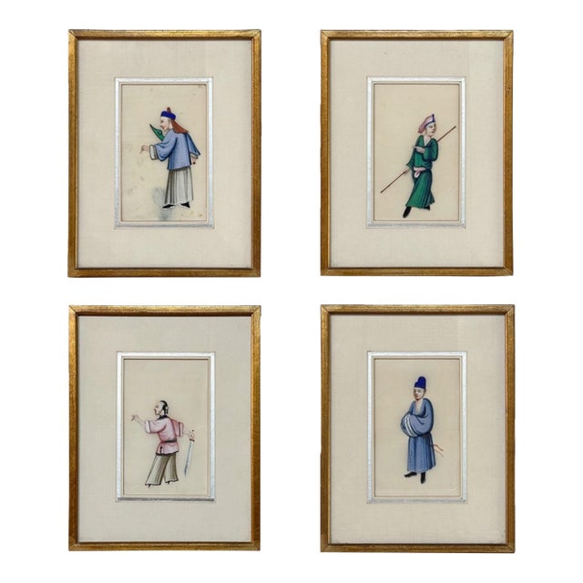 Set of Four Framed 18th Century Japanese Hand-Painted Figures For Sale