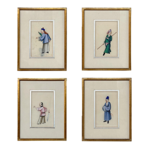 Set of Four Framed 18th Century Japanese Hand-Painted Figures