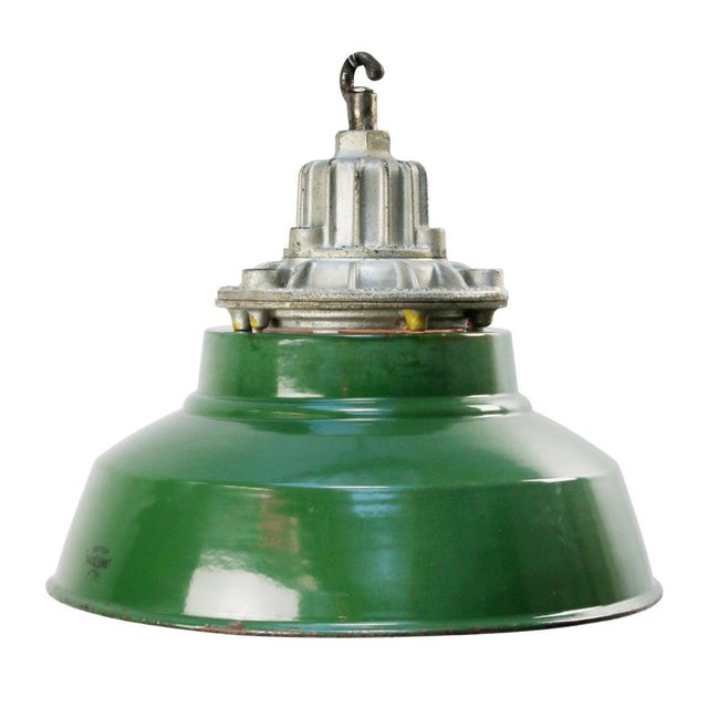 Green Vintage Industrial British Pendant Lamp in Enamel, Cast Iron, and Glass from Maxlume For Sale - Image 8 of 8