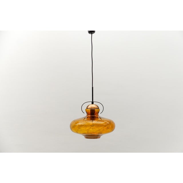 Metal Mid-Century Modern Amber Glass and Copper Ceiling Lamp, 1950s For Sale - Image 7 of 12