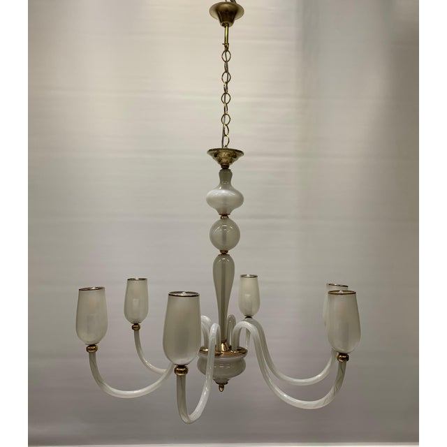 Murano Glass Chandelier with 6 Sandblasted Arms attributed to Seguso from Seguso, 1950s For Sale - Image 6 of 7