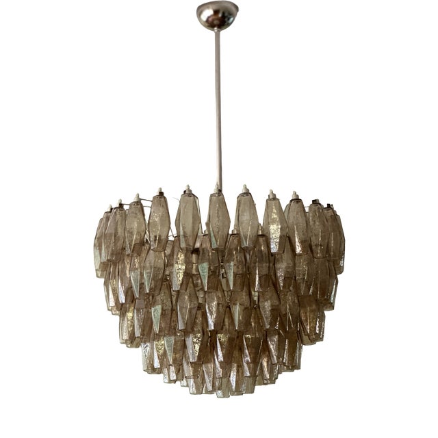 Sand-Colored Murano Glass Poliedri Chandelier in the style of Scarpa For Sale