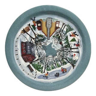 1995 Signed Hummel Hand-Painted Winter Village Folk Art Lazy Susan For Sale