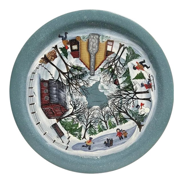 1995 Signed Hummel Hand-Painted Winter Village Folk Art Lazy Susan For Sale