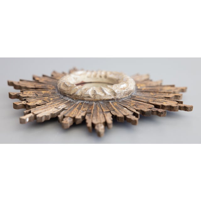 Rustic European Vintage French Rustic Giltwood Sunburst Mirror For Sale - Image 3 of 7