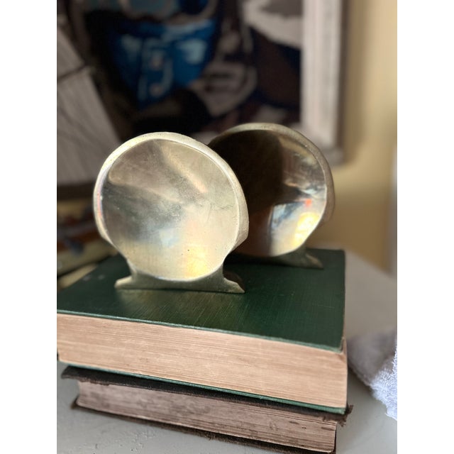 Art Deco Palm Beach Collections- Vintage Brass Shell Bookends - A Pair For Sale - Image 3 of 8
