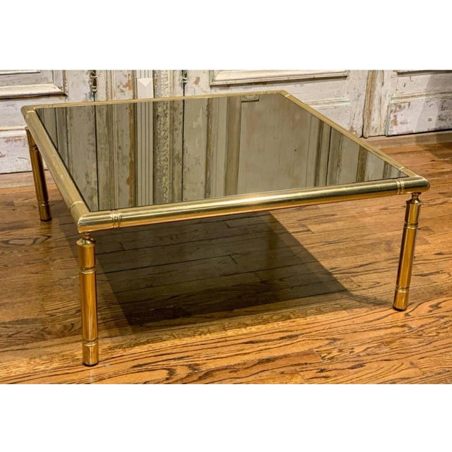 Brass Mid-Century French Brass Smoked Mirror Coffee Table For Sale - Image 8 of 8