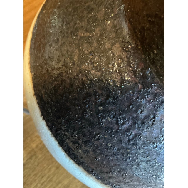 Coffee 1970s Sculptural Mid-Century Modern Bruno Gambone Two-Tone Ceramic Table Lamp With Original String Shade For Sale - Image 8 of 9