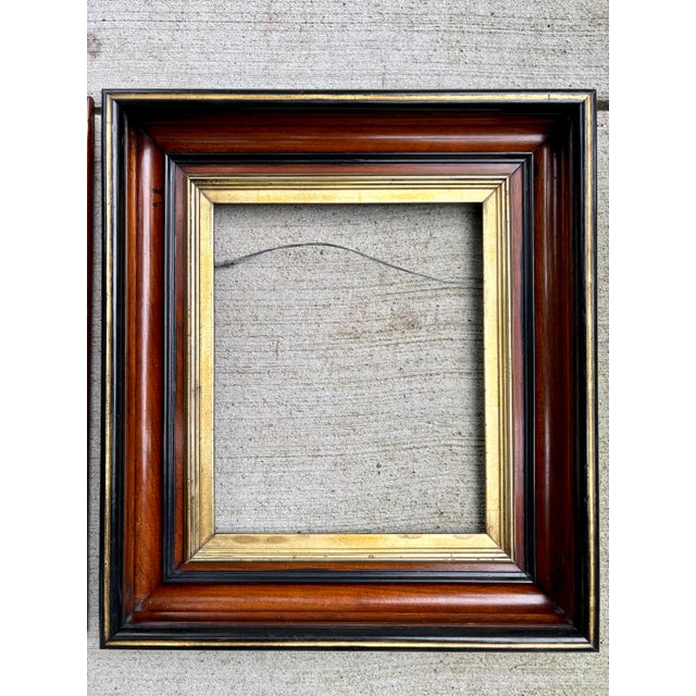 Antique Walnut Wood Handmade Gilded Insert Deepwell Frames for Oil Paintings, a Pair For Sale - Image 4 of 12