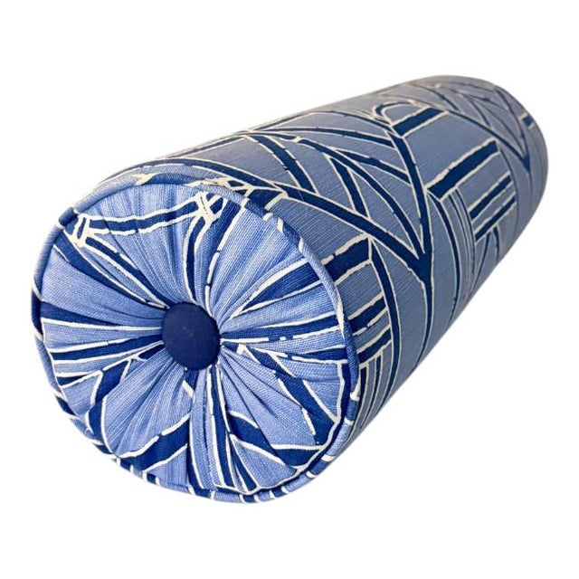Thibaut “Shoji Panel” Bolster Pillow – Blue & Navy For Sale In Miami - Image 6 of 6