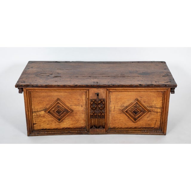 16th Century French Carved Walnut Cassone With Gothic Tracery For Sale - Image 4 of 11