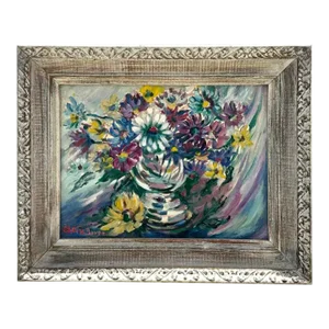 Vintage Boho Abstract Still Life Oil on Board Signed by the Artist
