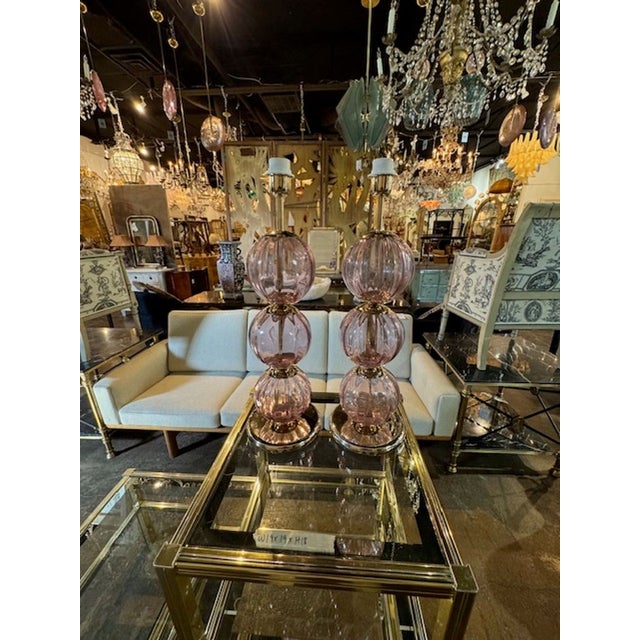 Lavender Murano Lavender Ball Lamps - a Pair For Sale - Image 8 of 8