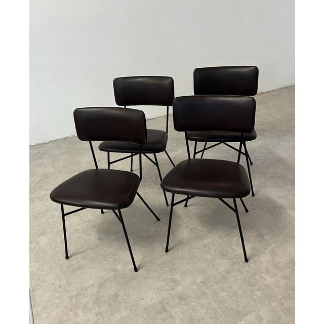 1950s Mid-Century Metal and Brown Skai Chairs, Italy, 1950s, Set of 4 For Sale - Image 5 of 7