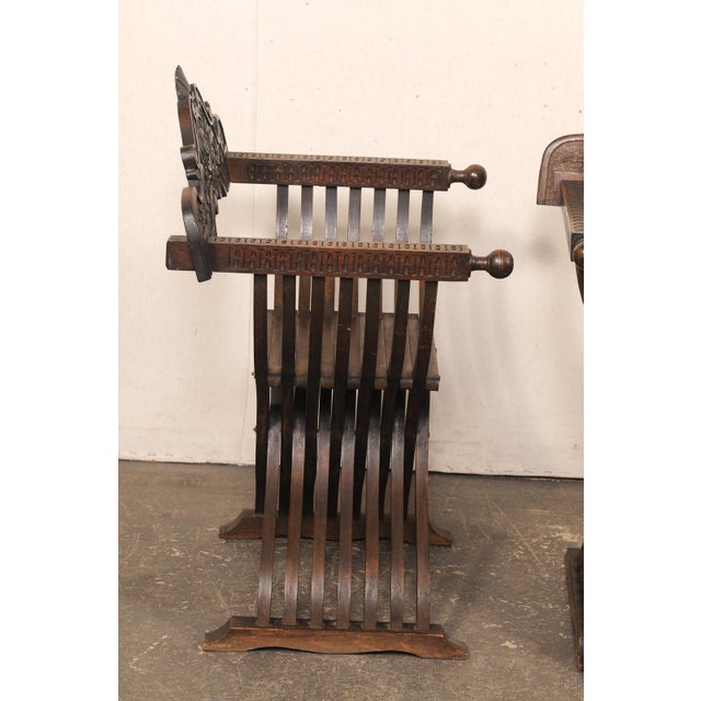Wood Mid 20th Century Spanish Carved-Walnut Savonarola Chairs For Sale - Image 7 of 11