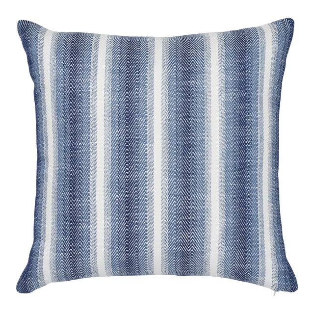 Schumacher Colada Stripe 22" Pillow in Blue & White For Sale