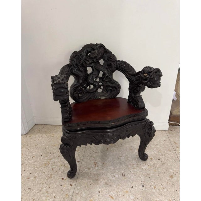 1900 - 1909 Japanese Meiji-Era Export Dragon Armchair (c.1900) For Sale - Image 5 of 5