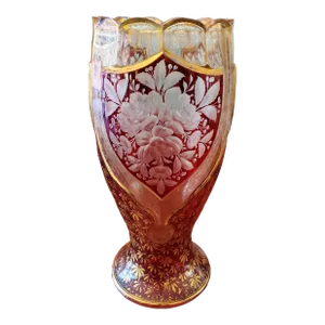 Antique Bohemian Glass Moser Overlay Vase