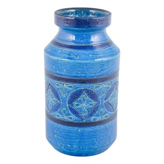 Rimini Blu Ceramic Vase with Relief Decoration buy Aldo Londi for Bitossi, 1960s For Sale